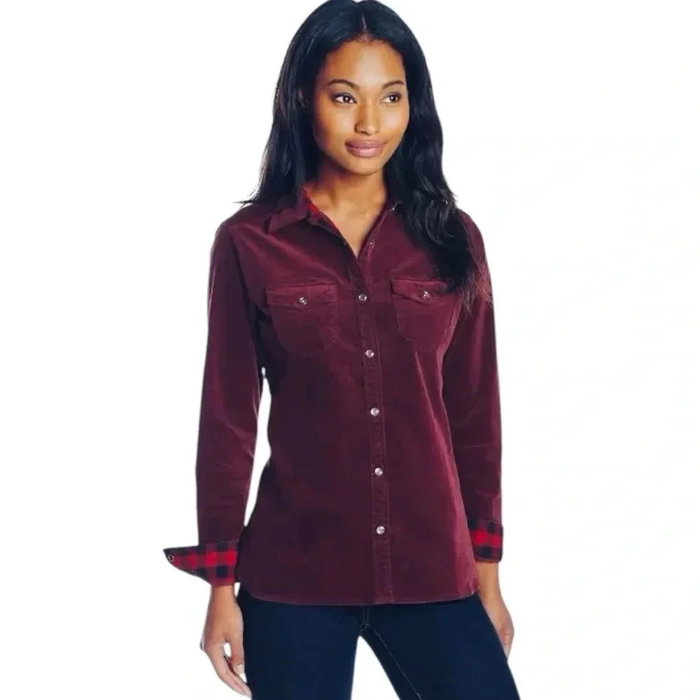 WOOLRICH | Women's Burgundy Pendulum Cotton Corduroy Western Shirt Size M
